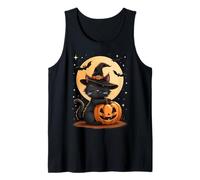 Happy Halloween Carino Gatto Nero Strega Cappello Zucca Spooky Canotta