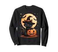 Happy Halloween Carino Gatto Nero Strega Cappello Zucca Spooky Felpa