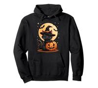 Happy Halloween Carino Gatto Nero Strega Cappello Zucca Spooky Felpa con Cappuccio