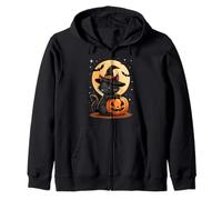 Happy Halloween Carino Gatto Nero Strega Cappello Zucca Spooky Felpa con Cappuccio