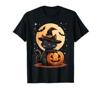 Happy Halloween Carino Gatto Nero Strega Cappello Zucca Spooky Maglietta