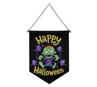 Happy Halloween Cartoon Cute Zombie appeso alla parete banner con asta telescopica in tessuto banner appeso decorazioni per feste per ufficio, scuola, aula, dormitorio, casa