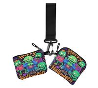 Happy Halloween Cartoon Cute Zombie Dual Wristlet Portafogli per le Donne Piccolo Staccabile Donne Porta Carte di Credito Portamonete con Tasca con Cerniera per Signore 2 Confezioni per metro Tarjetas