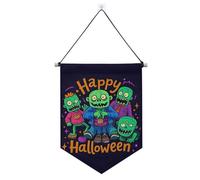 Happy Halloween Cartoon Cute Zombie Hanging banner con asta telescopica banner da parete appeso decorazione da parete per interni, feste all'aperto