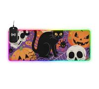 Happy Halloween Cat Skull Pumpkin Wirel ricarica incandescente mouse e tastiera tappetino da scrivania indossabile 89,9 x 40,9 cm grande tappetino per mouse da gioco