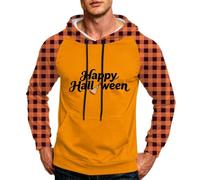Happy Halloween Costume Uomo Felpa con Cappuccio Color Block Manica Lunga con Cappuccio Tasca, Giallo, L
