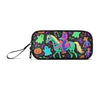 Happy Halloween Cowboy Skeleton Nylon Pencil Bag con cerniera Grande Capacità Art Pencil Case Scuola Cancelleria per bambini Preppy School