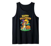 Happy Halloween Cute Dog with Pumpkin Witch Hat Art Canotta