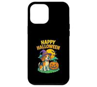 Happy Halloween Cute Dog with Pumpkin Witch Hat Art Custodia per iPhone 12 Pro Max