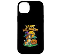 Happy Halloween Cute Dog with Pumpkin Witch Hat Art Custodia per iPhone 14 Plus