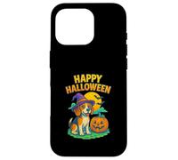 Happy Halloween Cute Dog with Pumpkin Witch Hat Art Custodia per iPhone 16 Pro