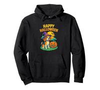 Happy Halloween Cute Dog with Pumpkin Witch Hat Art Felpa con Cappuccio