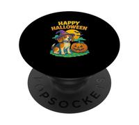 Happy Halloween Cute Dog with Pumpkin Witch Hat Art PopSockets PopGrip Adesivo