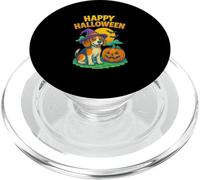 Happy Halloween Cute Dog with Pumpkin Witch Hat Art PopSockets PopGrip per MagSafe