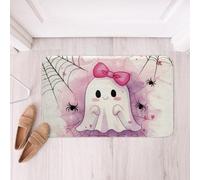 Happy Halloween Cute Ghost Pattern Pink Bowknot Black Spider Web White Tappeto Porta Assorbente Tapis D'Entrée Zerbino Per Interno Per Scale Ufficio Balcone 40x60Cm