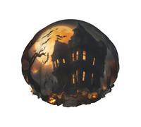 Happy-Halloween-Day-Trick-Or-Treat 1 cuffia da doccia riutilizzabile per donne, doppio strato impermeabile, cappello da bagno essenziale per il trattamento dei capelli