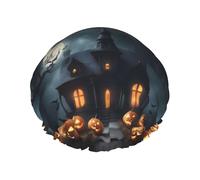 Happy-Halloween-Day-Trick-Or-Treat - Cuffia da doccia riutilizzabile da donna, doppio strato impermeabile, essenziale per il trattamento dei capelli