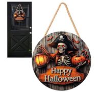 Happy Halloween Door Sign - Placca a parete 2D in legno | Capitano pirata Haunted House Pumpkin Ghost Festival Decoration per il per casa da cortile Finestra cucina da cucina festa