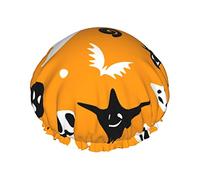 Happy Halloween Dot Pattern Cuffia da impermeabile, Cuffia elastica per capelli da bagno Protezione ambientale Cuffia da bagno per capelli, Doppio strato impermeabile Cappello da da ba
