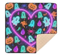 Happy Halloween Fantasma Cuore Colorato Grande Robusto Tappetino Da Gioco Per Bambini Per Interni Esterni Un Pezzo Pieghevole Tummy Time Mat per Bambino Bambino Neonato, 127 x 127,7 cm tapete de