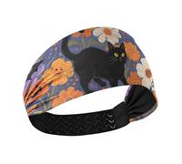 Happy Halloween - Fascia elastica per capelli con gatto nero e zucca, antiscivolo, per yoga, tennis, trucco, ciclismo