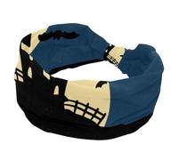 Happy Halloween Fascia per capelli alla moda con sfondo blu da donna, fascia larga, fascia elastica per la testa, fascia per il sudore per sport, allenamento turbante