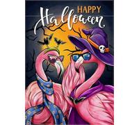 Happy Halloween Flamingo Moon Bat Bandiere Durevole Bandiera Resistente Alle Intemperie Bandiera Da Giardino Per Feste Cortile Festival 30X45Cm
