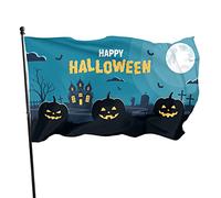 Happy Halloween Garden Flag 3x5 FT Pumpkins and Scary Castle On Graveyard Full Moon Pipistrelli Arte Poliestere Yard Flags House Patio Prato Banner di auguri per interni ed esterni