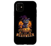 HAPPY HALLOWEEN GATTO con un cappello da strega e una zucca di Halloween Custodia per iPhone 11
