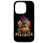 HAPPY HALLOWEEN GATTO con un cappello da strega e una zucca di Halloween Custodia per iPhone 14 Pro