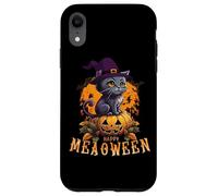 HAPPY HALLOWEEN GATTO con un cappello da strega e una zucca di Halloween Custodia per iPhone XR