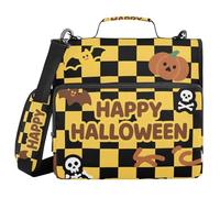Happy Halloween giallo nero a scacchi 3,8 cm 3 anelli robusto raccoglitore con cerniera con cinturino multi-tasca raccoglitore per scuola e ufficio