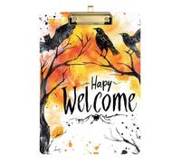 Happy Halloween Pipistrelli neri Albero Corvo Acrilico File Cartella Appunti Lettera Standard Lettera A4 Formato Plastica per i compiti Pediatrico Oro 30,5 x 22,9 cm Tabla para escribir