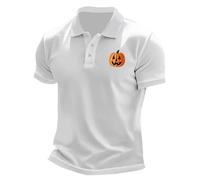 Happy Halloween Polo da uomo Button Down Camicia 3 bottoni T-shirt Costumi Lettera Stampa Top T-shirt Manica Corta, A02-white Halloween Polo Shirt per Uomo, 3XL