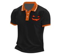 Happy Halloween Polo da uomo Skull Skeleton T-Shirts spettrale costume camicia manica corta button down tees, A01-black3 Polo Halloween per Uomo, 4XL