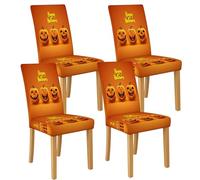 Happy Halloween Pumpkin Coprisedia per sedie da pranzo, elasticizzati e lavabili, in spandex, divertenti fodere decorative per feste autunnali, 4 pezzi