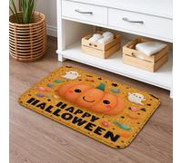 Happy Halloween Pumpkin Tappetino da bagno con simpatici fantasmi e caramelle, tappetino da doccia assorbente, antiscivolo, in flanella, lavabile, per bagno e bagno, decorativo, 50 x 81 cm