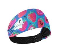 Happy Halloween Red Strawberry Skull no slip sudore fasce elastiche larghe fasce per capelli da donna per tennis uso quotidiano yoga corsa