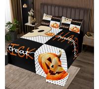Happy Halloween - Set di biancheria da letto per bambini, ragazzi e ragazze, con fantasma, zucca, lanterna, patchwork a pois, nero, bianco, arancione, set di biancheria da letto decorativo, per letto