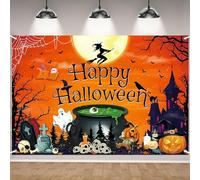 Happy Halloween Skull Party Banner per la decorazione di Halloween, fantasma castello zucca lanterna fotografia sfondo notte castello indietro orrore luna cimitero festa all'aperto bandierine puntelli