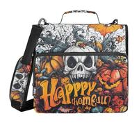 Happy Halloween Spider Floral Grimace 3,8 cm 3 anelli raccoglitore cerniera con tracolla e manico tasche multiple portfolio portatile per studenti di mezza età