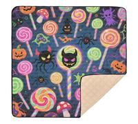 Happy Halloween - Tappetino da gioco per bambini con fantasmi di caramelle colorate, grande, robusto, per interni ed esterni, atossico, pieghevole, imbottito, 127 x 127 cm