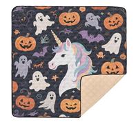 Happy Halloween - Tappetino da gioco pieghevole con unicorno bianco e fantasma, per interni ed esterni, atossico, pieghevole, per bambini, bambini, 127 x 127 cm