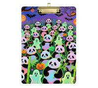 Happy Halloween White Panda Acrilico Clip Board Organizzazione Lettera Standard A4 Formato Acrilico Carino per Calcio Softball Coaching Oro 30,5 x 22,9 cm Tabla para escribir con Clip