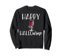 Happy Halloween Wine Divertente Scheletro Mano Meme Felpa
