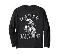 Happy Halloween Wine Divertente Zombie Skeleton Meme Maglia a Manica