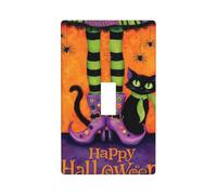 Happy Halloween Witch Legs Black Cat Light Switch Cover Decorativo Singolo Toggle 1 Gang Piastra da parete per Cucina Agriturismo Camera da letto Bagno Arte Decor