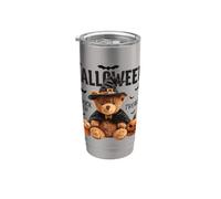 Happy Halloween Witch Teddy Bear Pumpkin Graphic Bicchiere termico in acciaio inox doppia parete