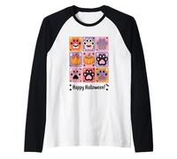 Happy Halloween Zampa Stampa Zucca Fantasma Maglia con Maniche Raglan