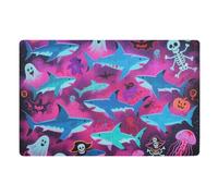 Happy Halloween, zerbino con teschio di squalo blu, 81,3 x 50,8 cm, retro in gomma antiscivolo, ultra sottile, per casa, casa, casa, casa, casa, cucina, patio